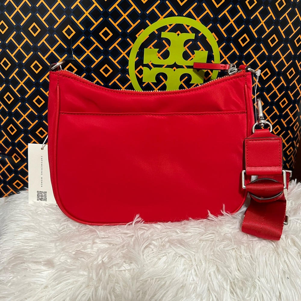 NWT Authentic Tory Burch Nylon Mini Hobo Bag  Brilliant Red - Picture 2 of 5